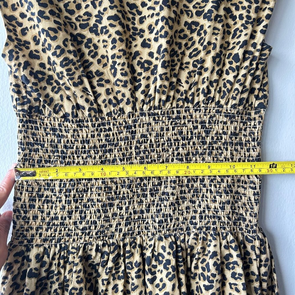 Anthropologie Leopard Print Zip Front Smocked Waist Dress - Picture 6 of 8